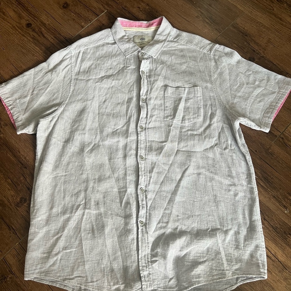 Report Collection White and Pink Casual Button Down Shirt Linen Blend xl
